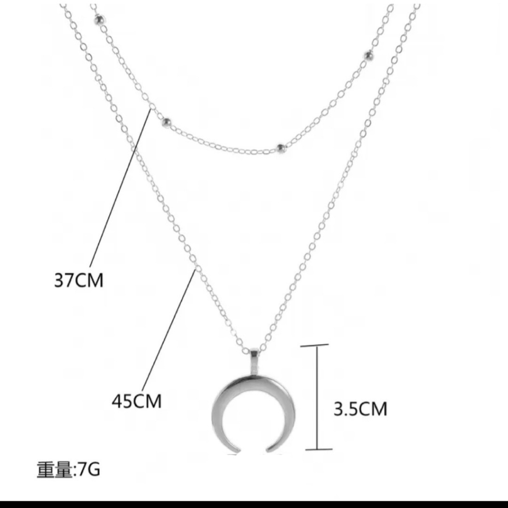 Layered Crescent Moon Necklace Gold Tone - Picture 5 of 8